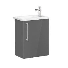 Vitra Root 66328 Lavabo Dolabı, Kapaklı, 45 Cm, Kompakt, Sağdan Armatür Delikli, Parlak Antrasit, Köşeli Lavabolu, Sağ